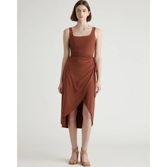 QUINCE Brown Tencel Jersey Side Tie Dress NWT Size XS - Picture 1 of 11